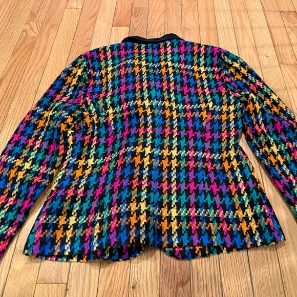 VTG Multicolor Houndstooth Women's Jacket dopamine preppy tennis prep - Picture 5 of 6